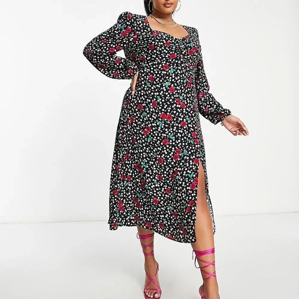 Nobody's Child Maternity Rosie midi dress black cherry print Size 10